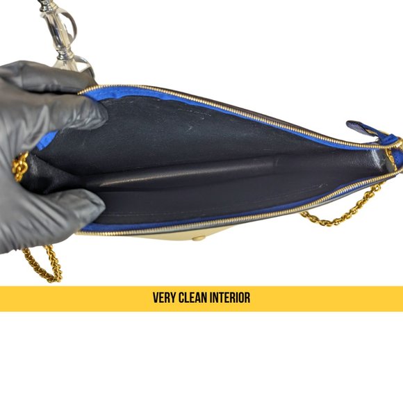 Celine Tri-Color Blue Leather Envelope Pocket Clutch on a Gold Chain - Picture 11 of 14